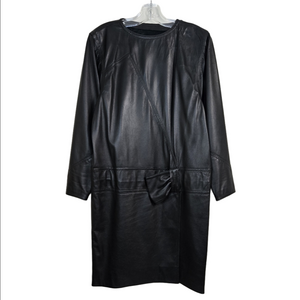 Vintage 🇮🇹 Aida Amoretti Black Leather Long Sleeve Shift Dress, Size 42 ~ GUC
